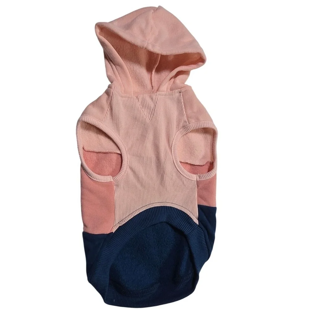 Dog Sweater Pet Clothing Blue Pink Color Block‎ Fleece Lined Small